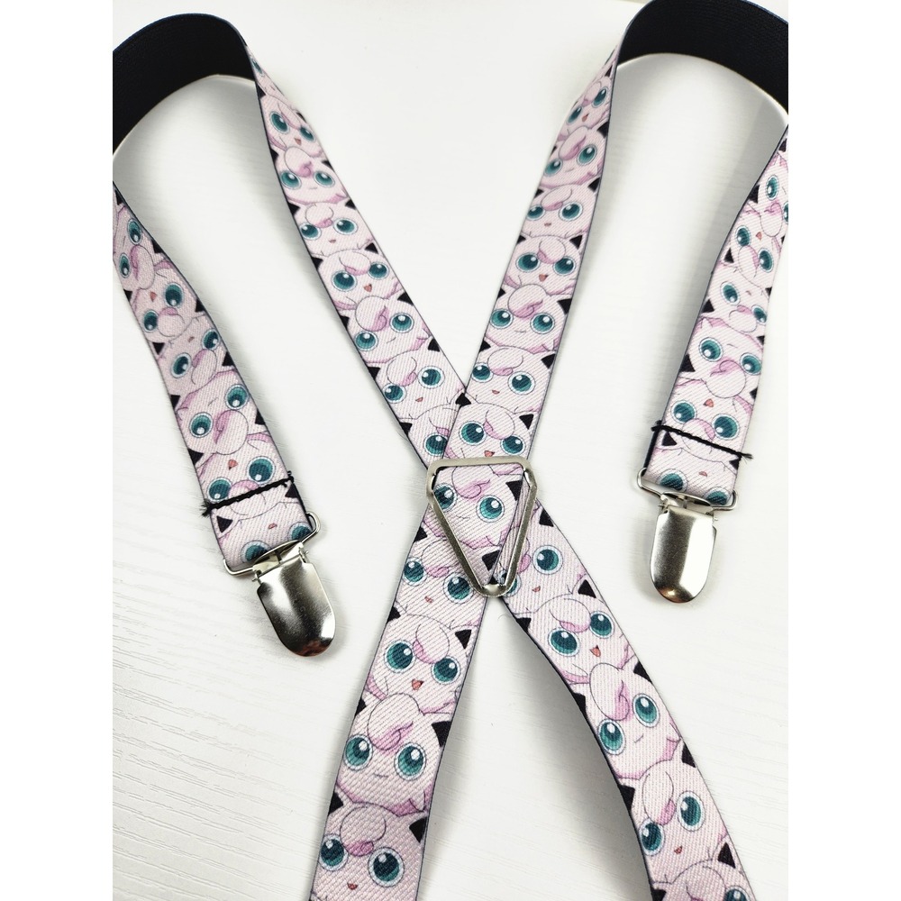 Pokemon Jigglypuff Suspenders Adult Y-Back Buckle Down Adjustable Pink Black USA